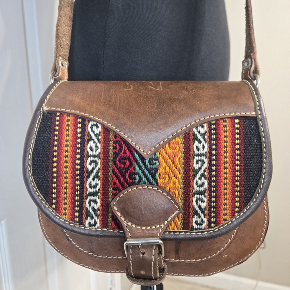 Bolivian Leather Artisan Boho Crossbody Bag - Picture 1 of 5